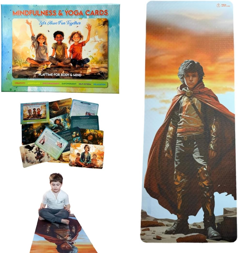 MindfulKids Yoga SET - Premium Eco Friendly MAT and CARDS for Creativity