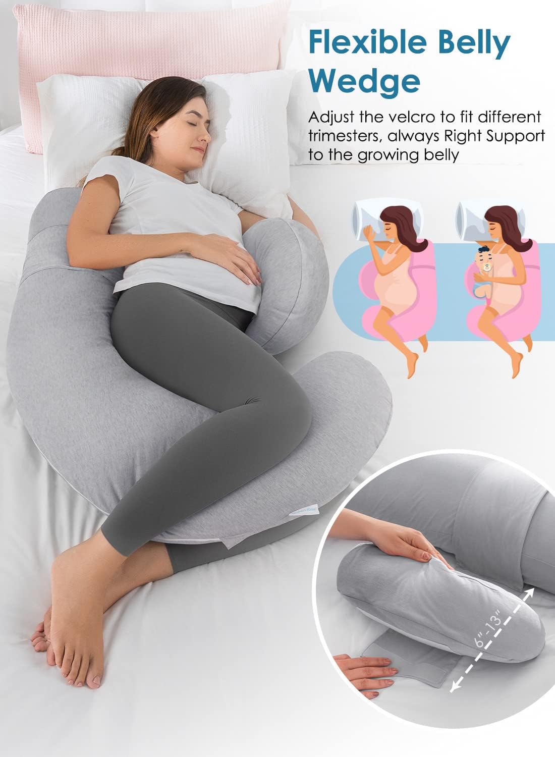 QUEEN ROSE Pregnancy Pillows, Cooling Body Pillow for Pregnancy Sleeping