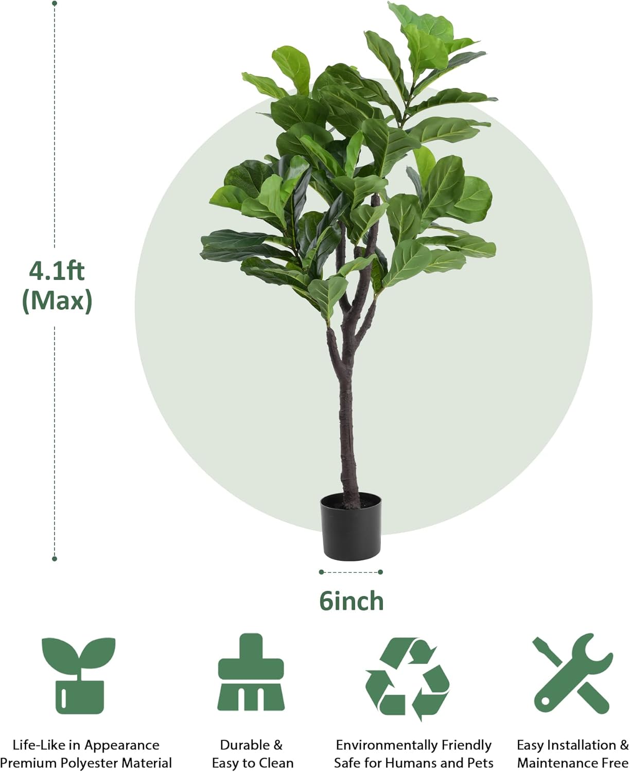 Decorative Fake Green Fig Tree - 4 Ft Faux Plants in Pot for Home Garden Office Mall