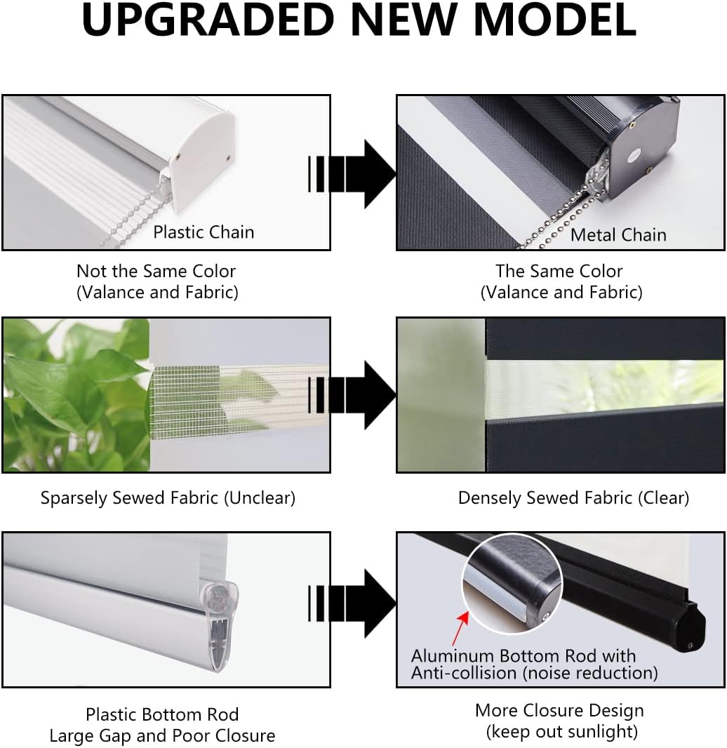 Persilux Zebra Roller Shades Blinds Dual Layer Sheer Shades (30" W X 64" H, Black)