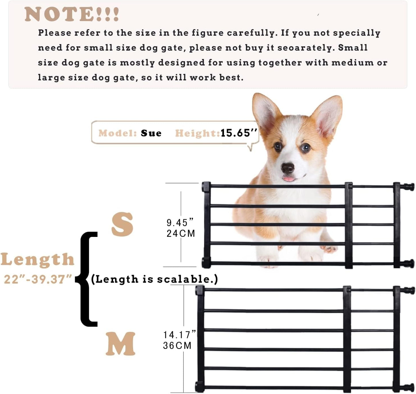 Short Dog Gate Expandable Dog Gate 22"-39.37" to Step Over