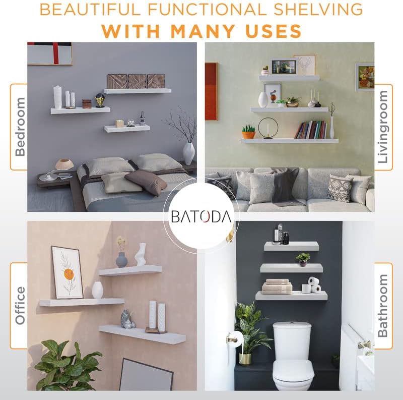 BATODA - 6" Floating Shelf Bracket Heavy Duty (8 pcs)-Solid Steel Blind Shelf Supports