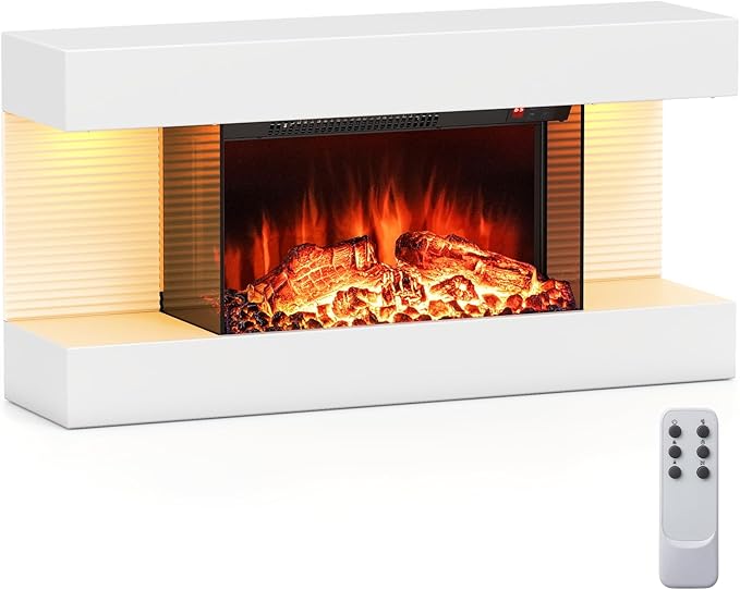 COSTWAY 3-Sided View Electric Fireplace with Floating Mantel 32-inch Wide
