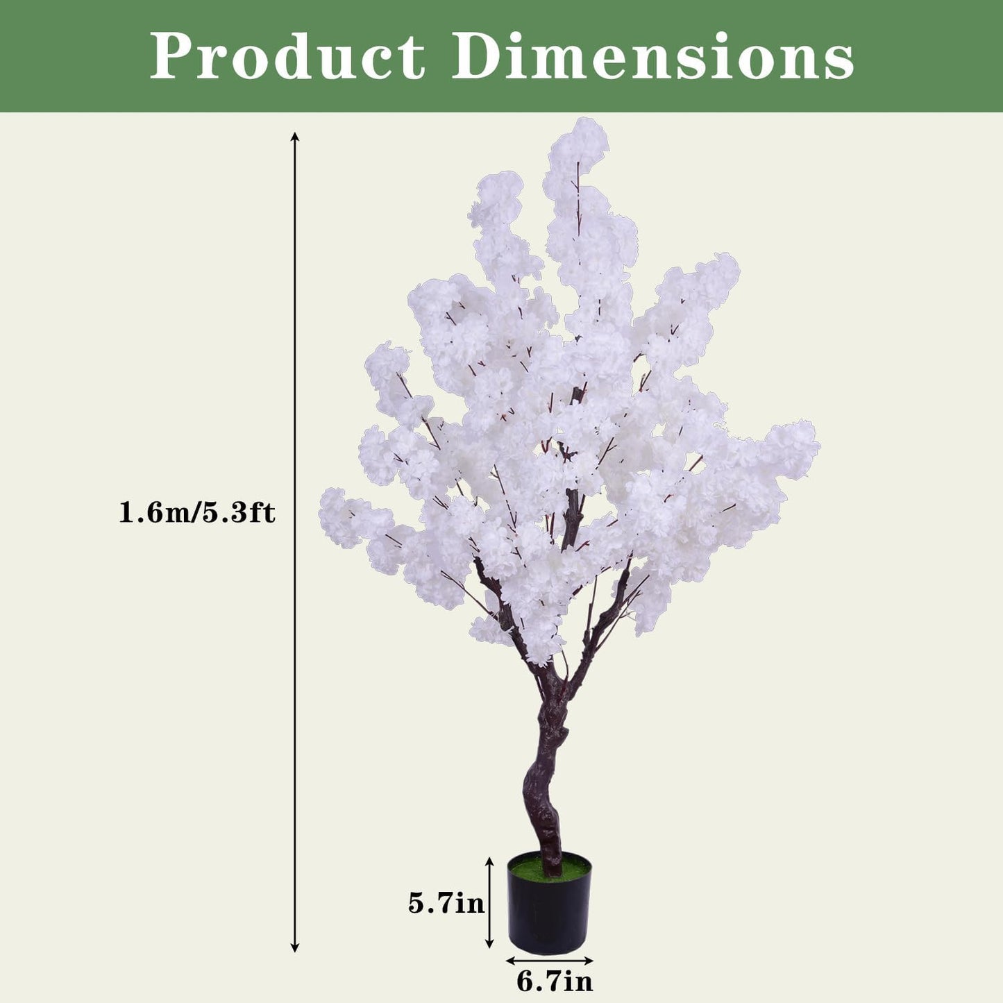 Artificial Cherry Blossom Tree 5.3ft, Faux Cherry Blossom Tree Fake White Cherry Tree