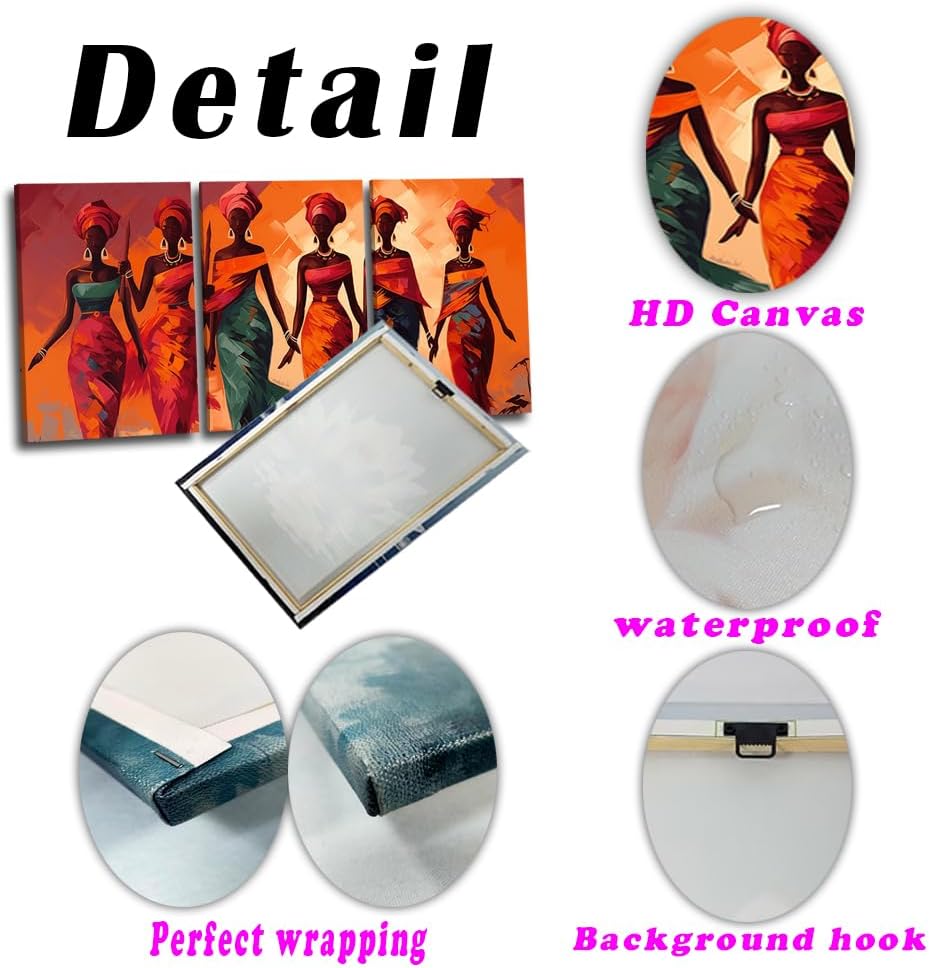 Traditional African Woman Canvas Wall Art 3 Pics American Black Girl Picture Wall Art