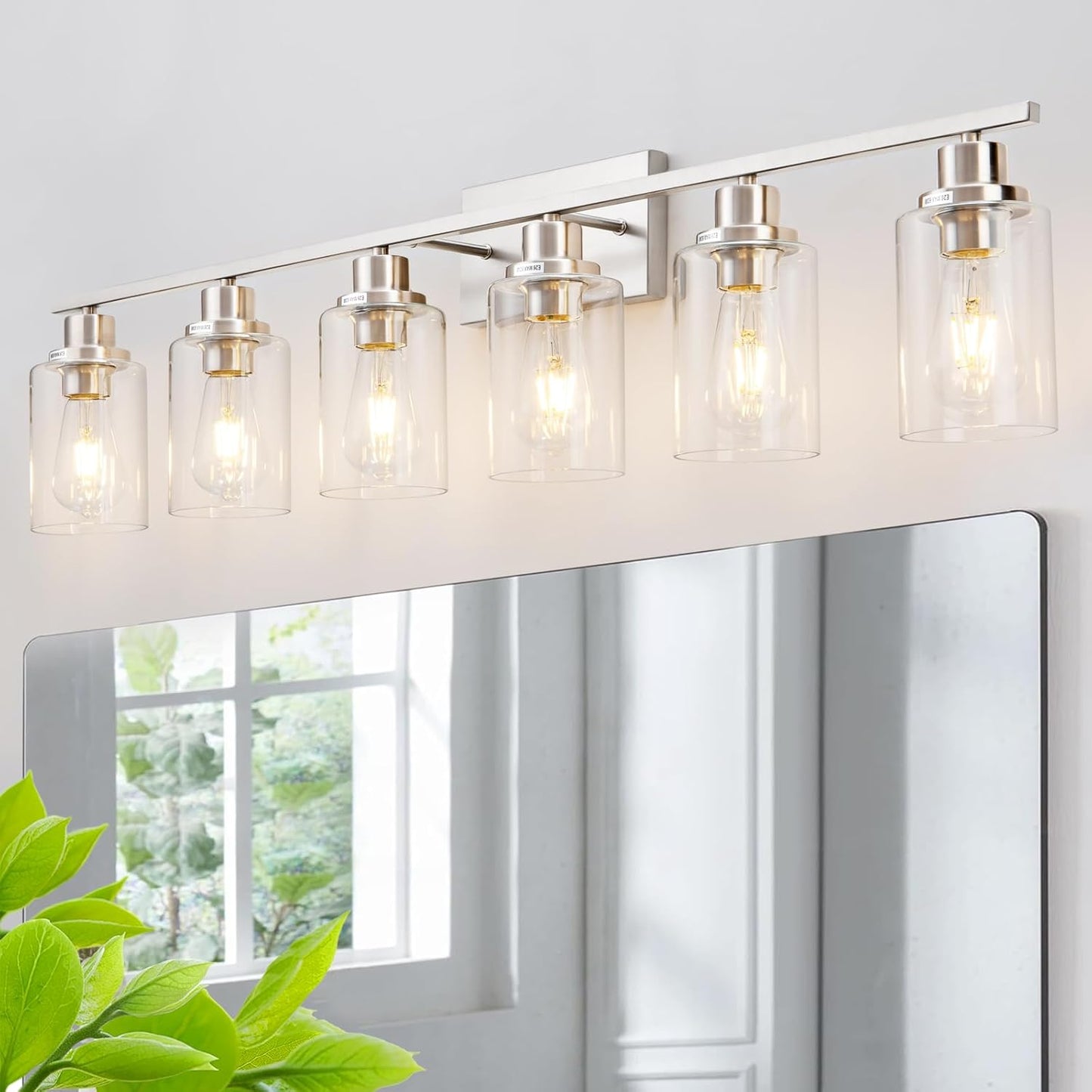 6 Light Bathroom Light Fixtures Brushed Nickel Vanity Light Over Mirror Modern Farmhouse