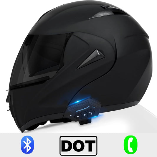 Motorcycle Bluetooth Modular Helmet, DOT Approved Dual Visor Full Face Flip Up