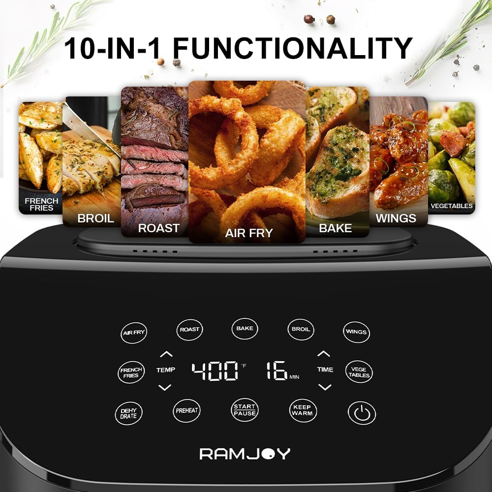 Air Fryer 6.8 Quarts, 10-in-1 Functions, Air Fry, Roast, Bake, Broil, Dehydrate