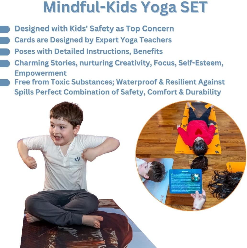 MindfulKids Yoga SET - Premium Eco Friendly MAT and CARDS for Creativity
