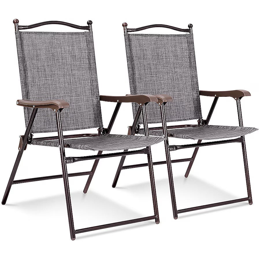 Costway Set of 2 Gray Steel Frame Stationary Balcony Chair with Gray Solid Seat