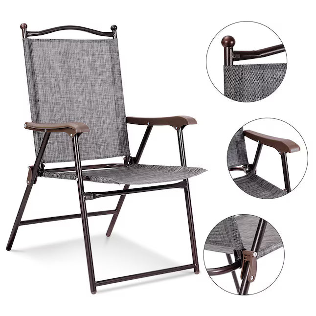 Costway Set of 2 Gray Steel Frame Stationary Balcony Chair with Gray Solid Seat