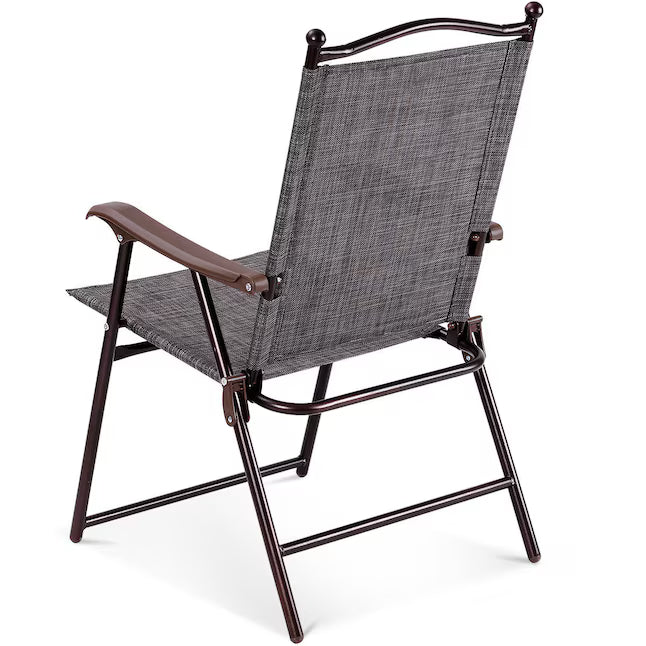 Costway Set of 2 Gray Steel Frame Stationary Balcony Chair with Gray Solid Seat