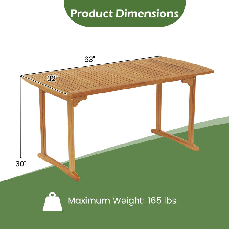 63 inch Outdoor Dining Table with Umbrella Hole and Slatted Tabletop