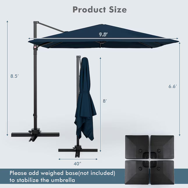 Costway 9.5-ft Aluminum Blue Cantilever Patio Umbrella