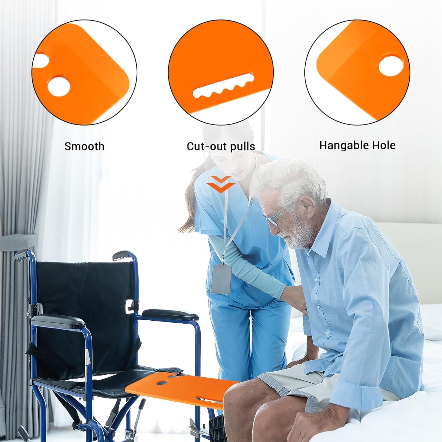 LOSCHEN Slide Transfer Board with Two Hand Cutouts, Seniors Transfer from Wheelchair to Bed