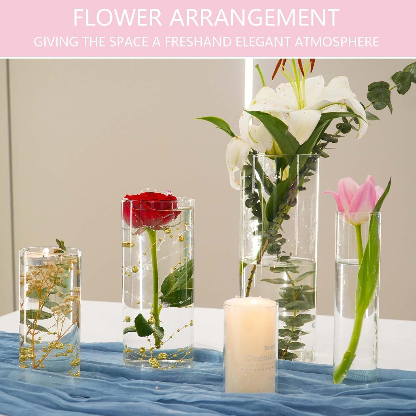 15pcs Cylinder Vases for Centerpieces Small Flower Glass Vases Clear Vase Home Decor Centerpiece