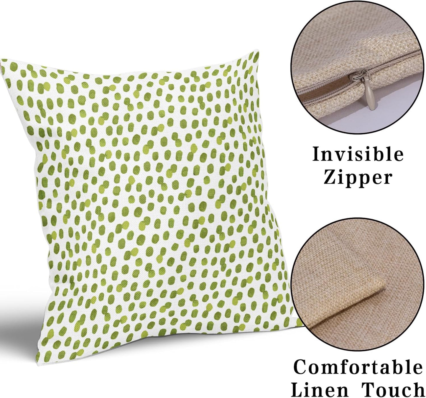 weetshow Sage Green Pillow Covers 20x20 Inch Set of 2 Brushstroke Polka Dot Print Throw Pillowcase