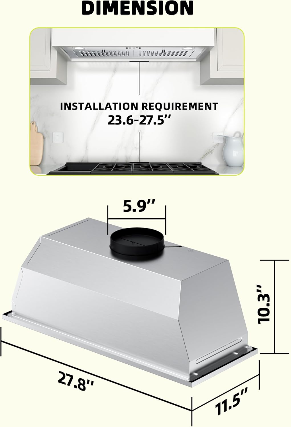 FIREGAS Range Hood Insert 30 inch, Built-in Kitchen Hood with 600 CFM, Ducted/Ductless