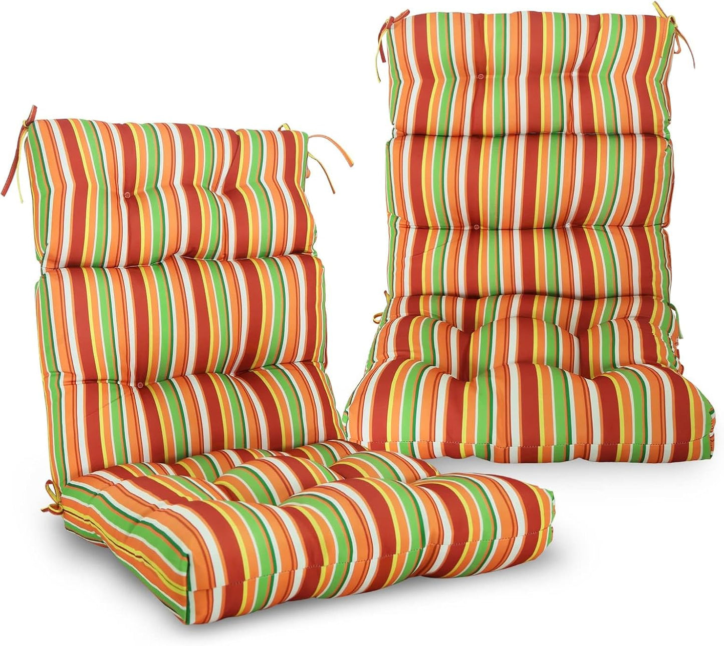 EAGLE PEAK Tufted Outdoor/Indoor High Back Patio Chair Cushions, Set of 2, 46'' x 22'', Rainbow