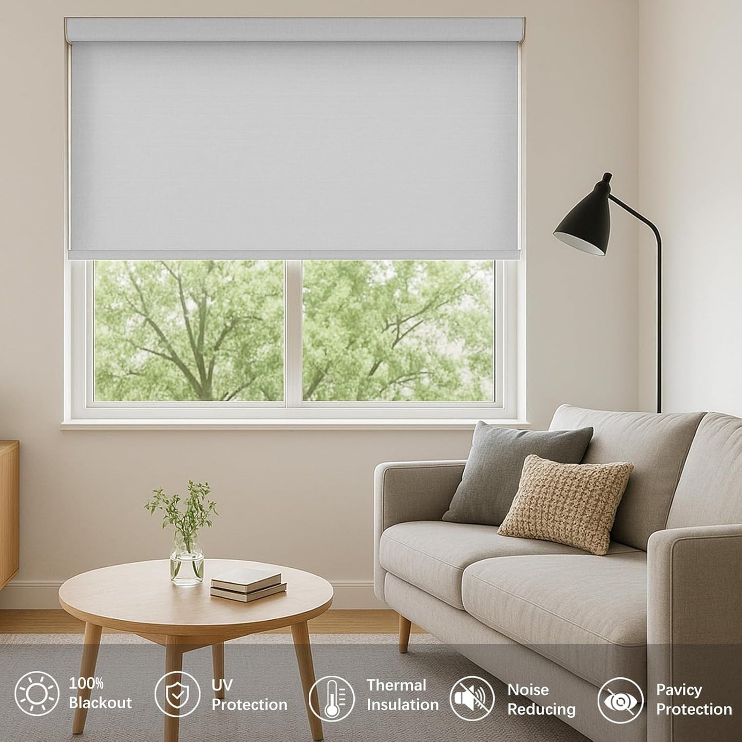 NUTRO CHILL Blackout Window Blinds Cordless (35''x72'', Light Grey)