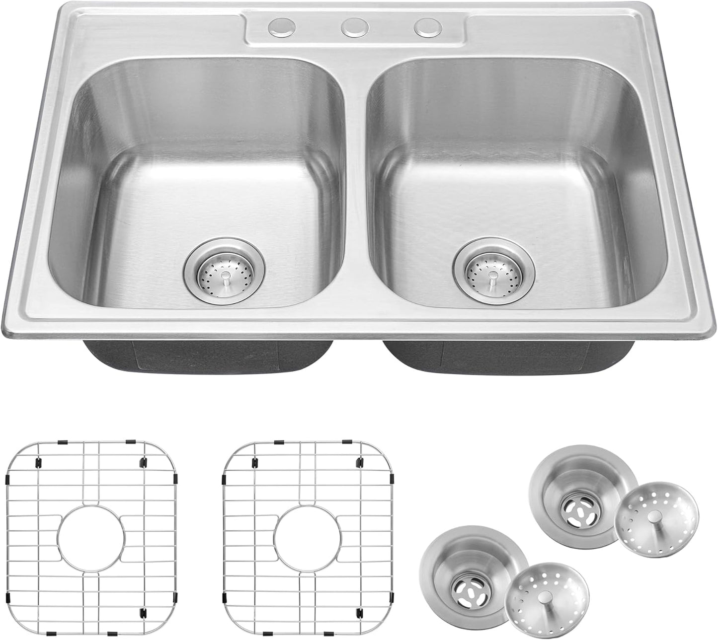 MILOSEN Double Bowl Kitchen Sink 33 x 22 x 9 Inch, Drop in