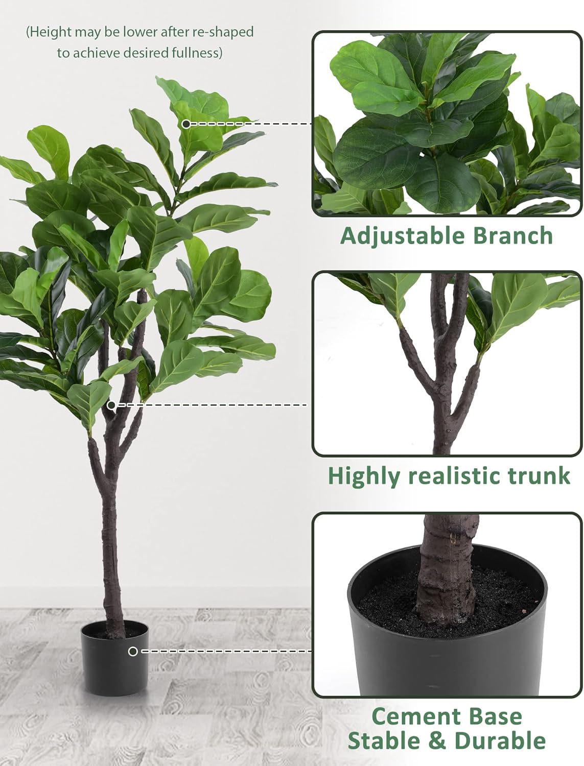 Decorative Fake Green Fig Tree - 4 Ft Faux Plants in Pot for Home Garden Office Mall