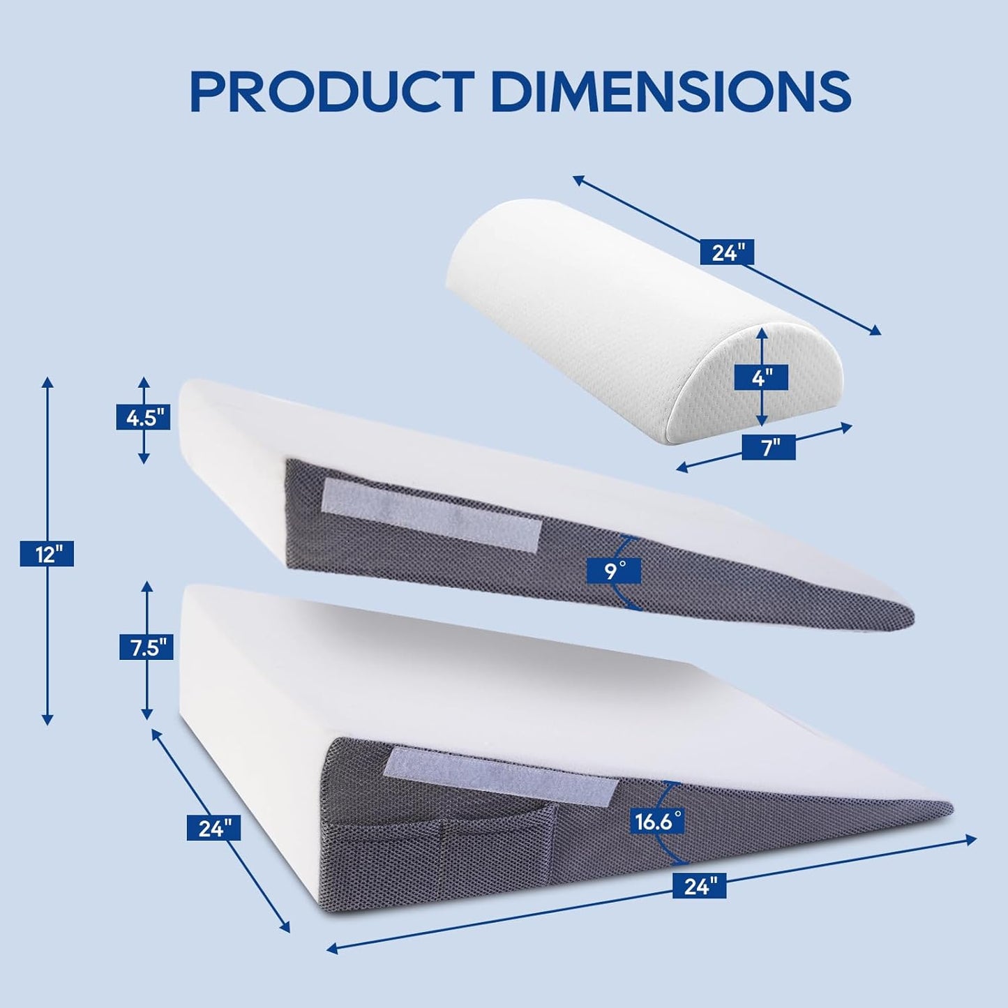 GOHOME Bed Wedge Pillow with Cooling Memory Foam Top Removable