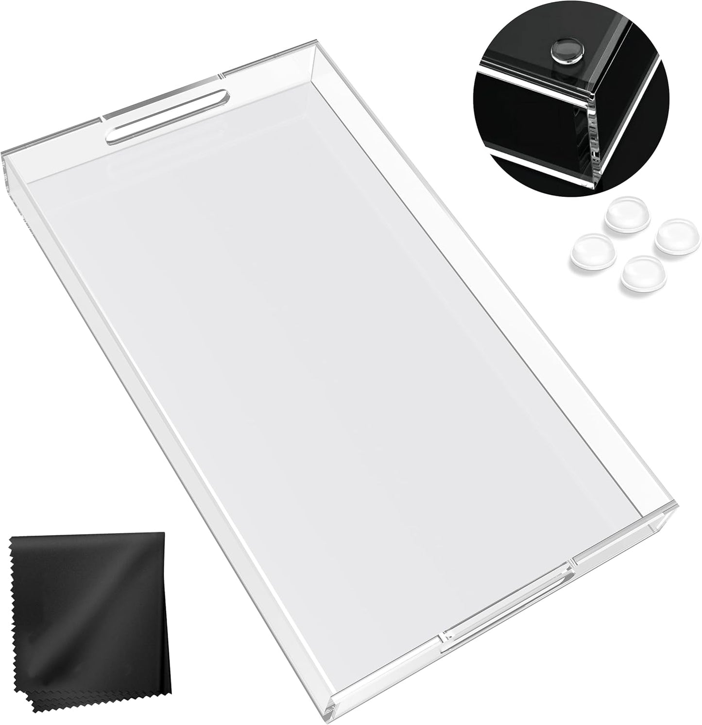Acrylic Tray 20x12 with Cut Handles - Spill Proof Decorative Tray is an Ideal Countertop Organizer