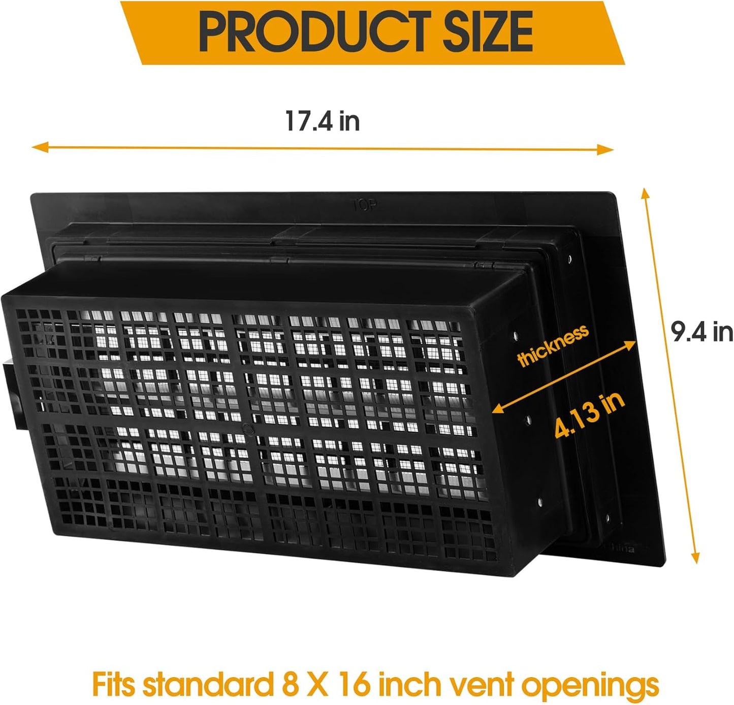 8" x 16" Automatic Foundation Vent for Ventilating Crawl Space Replacement Auto Air Vent, Black, 2 Pack