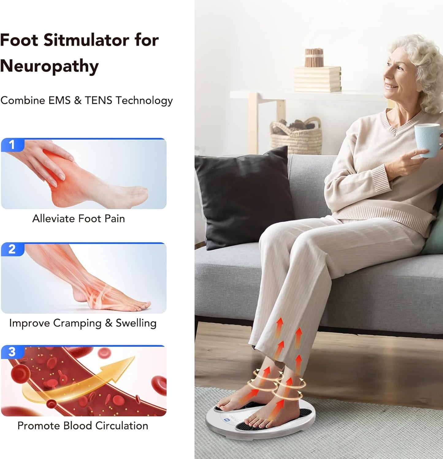 Foot Massager for Neuropathy, TENS & EMS Foot Circulation Stimulator for Pain Relief