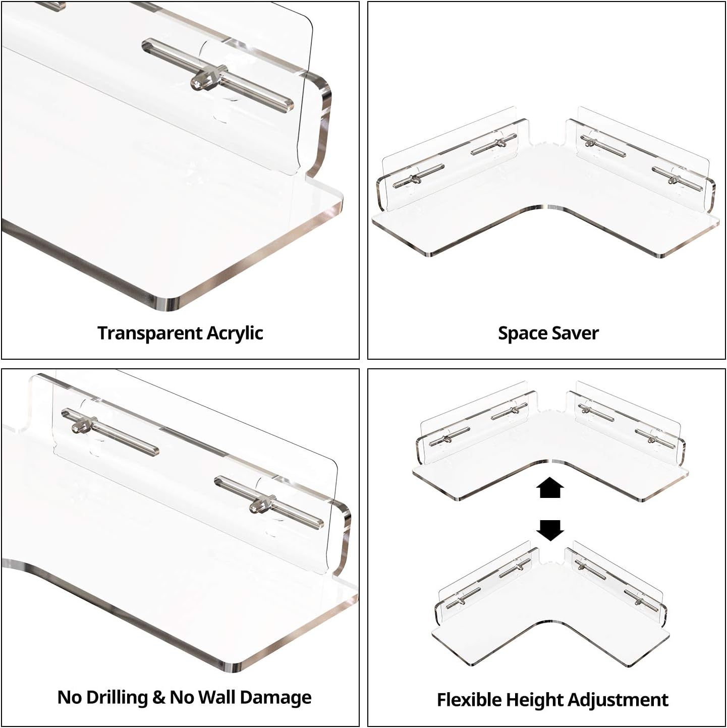 Acrylic Wall Mounted Bathroom Shelf with No Drilling Traceless Adhesive - T&S Outlets