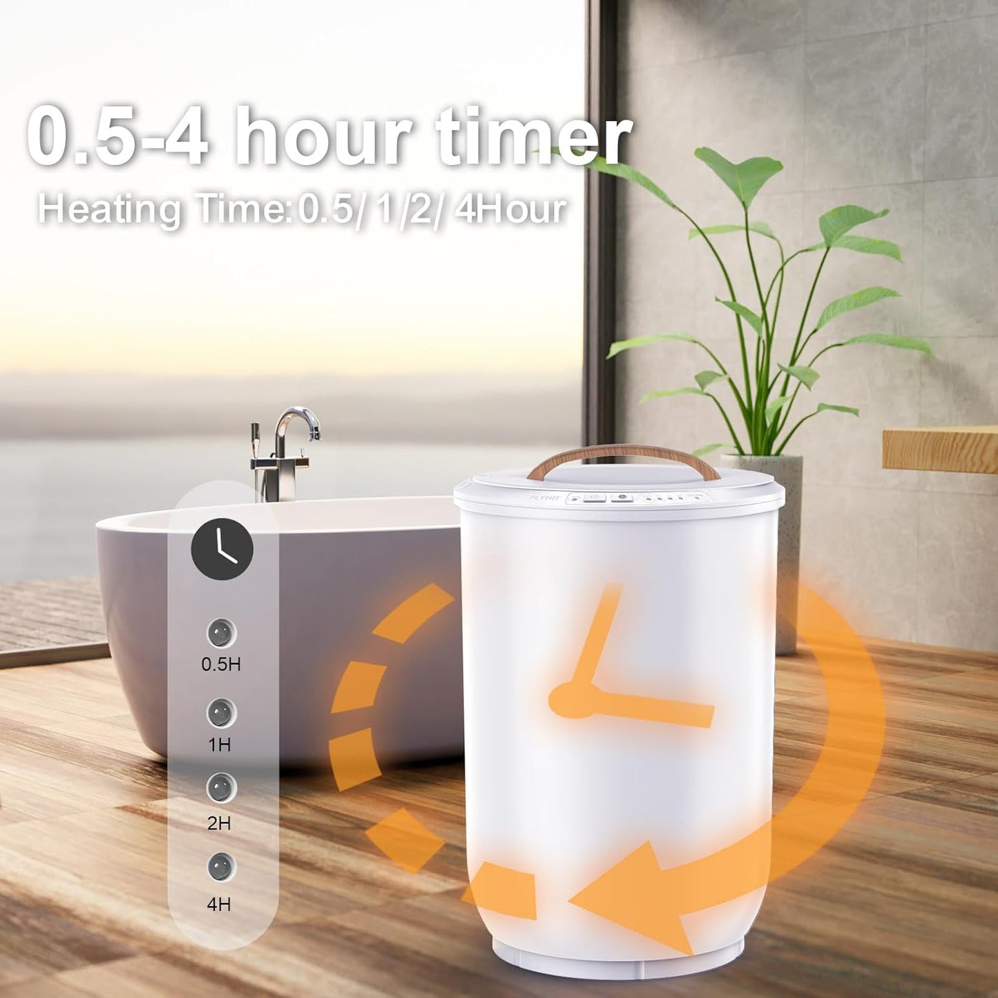 Large Towel Warmer for Bathroom - Heated Towel Warmers Bucket, Wood Handle, Auto Shut Off