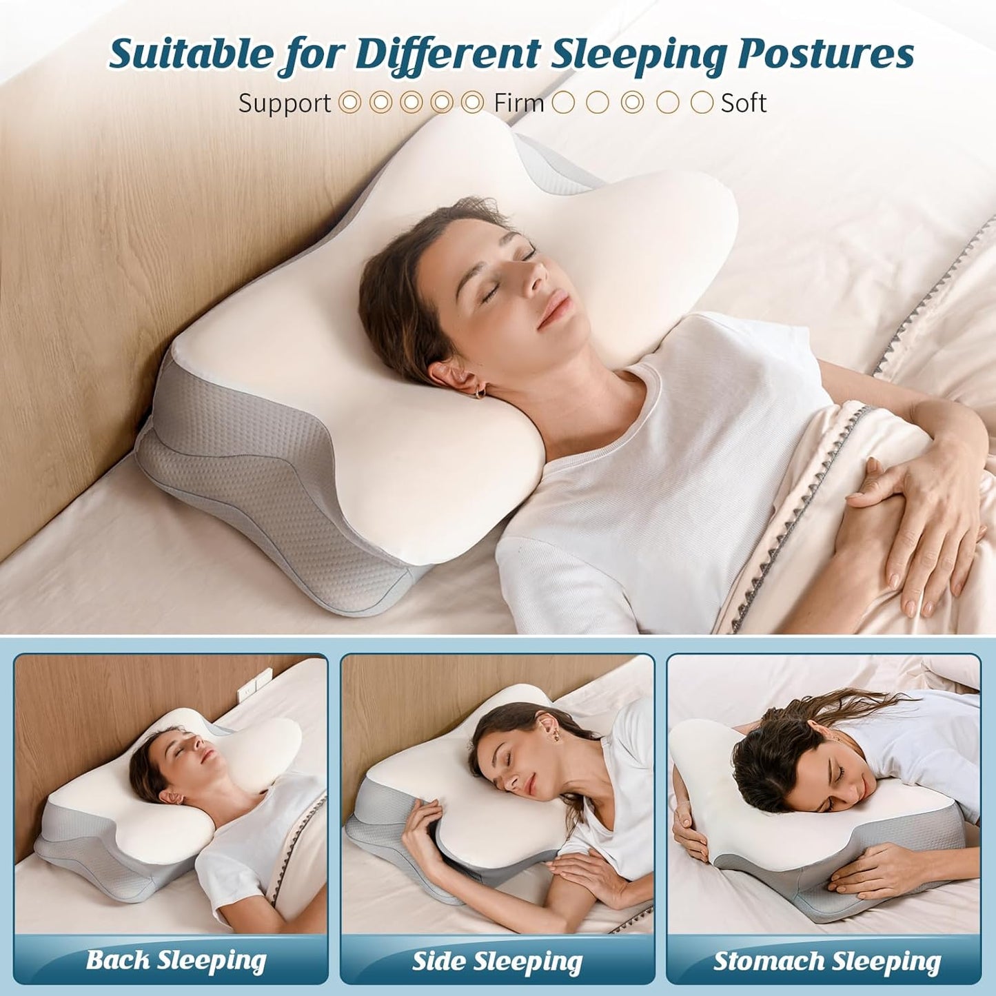 HamYodo Cervical Neck Pillow for Pain Relief - Ergonomic Side Sleeper Pillow for Sleeping