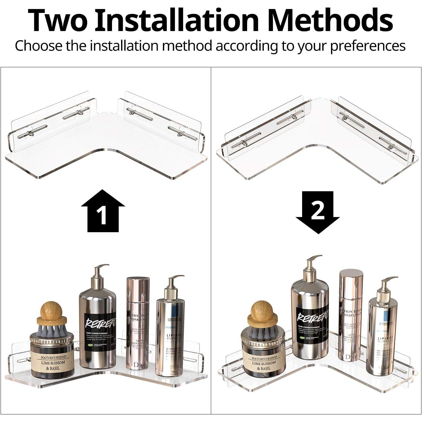 Acrylic Wall Mounted Bathroom Shelf with No Drilling Traceless Adhesive - T&S Outlets