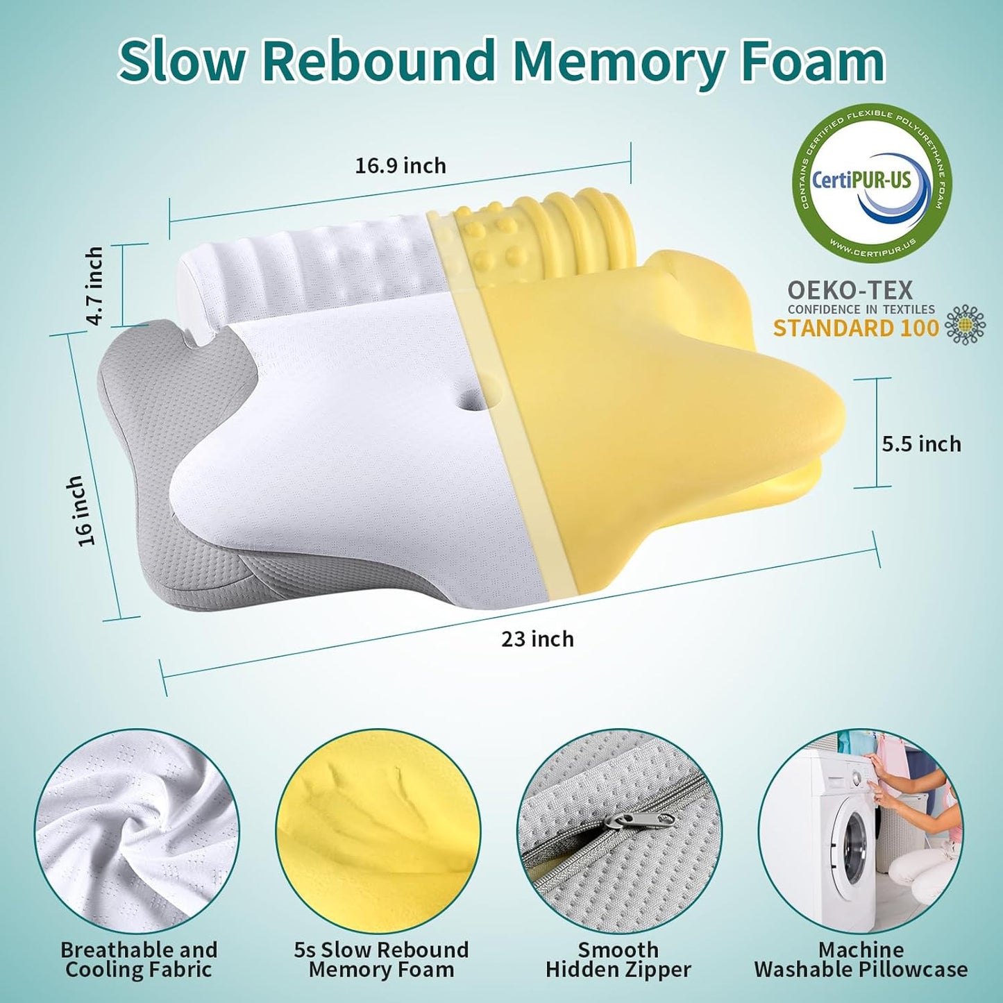 Cervical Neck Pillow and Roll Neck Pillow - 2 in 1 Removable Ergonomic Pillow