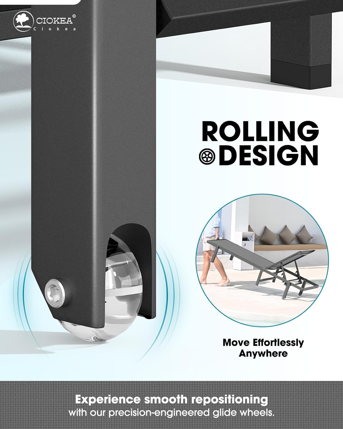 Aluminum Chaise Lounge Chair Outdoor with Wheels, Patio Lounge Chair