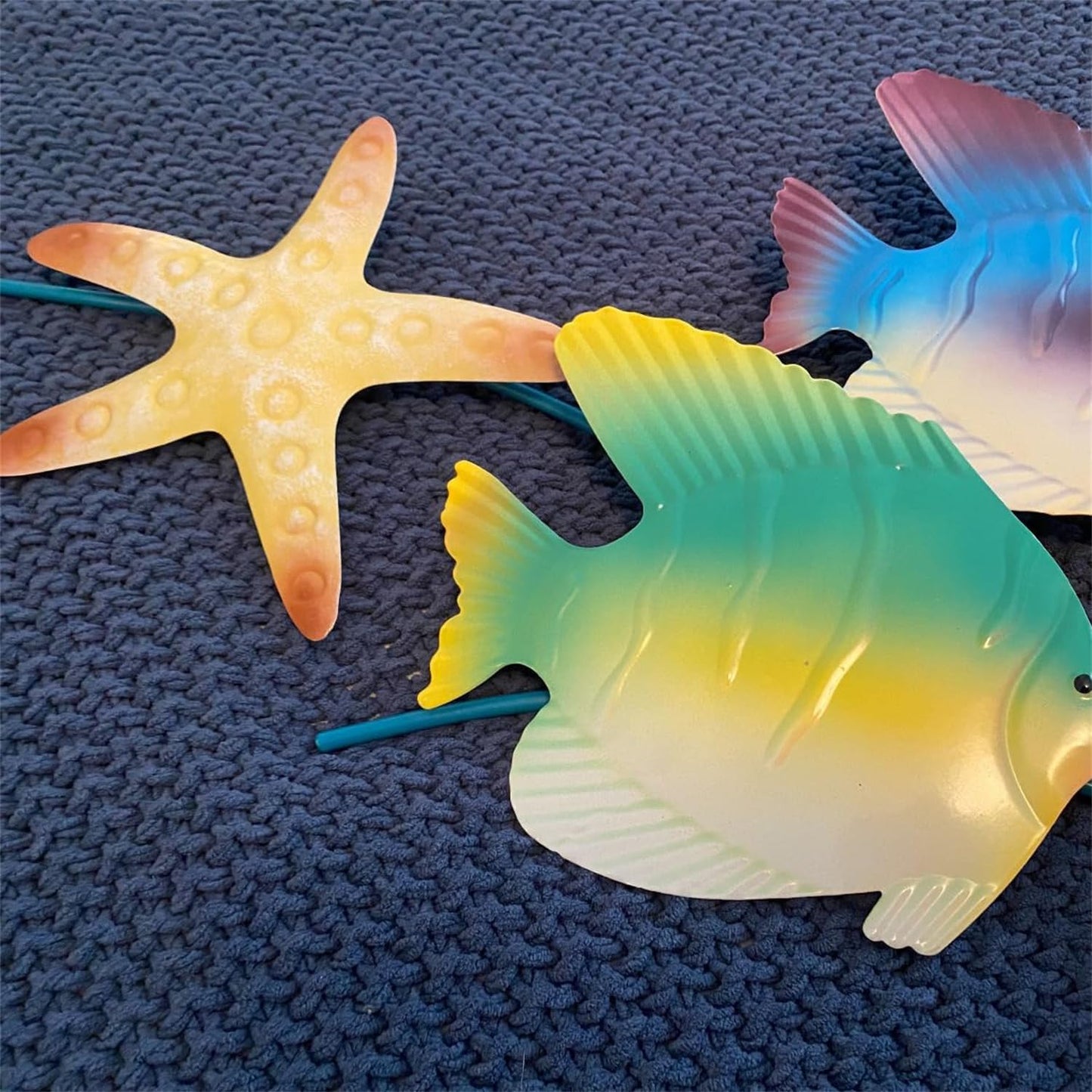 metal fish wall decor,59''X19.6'' school of 14 fish metal wall art