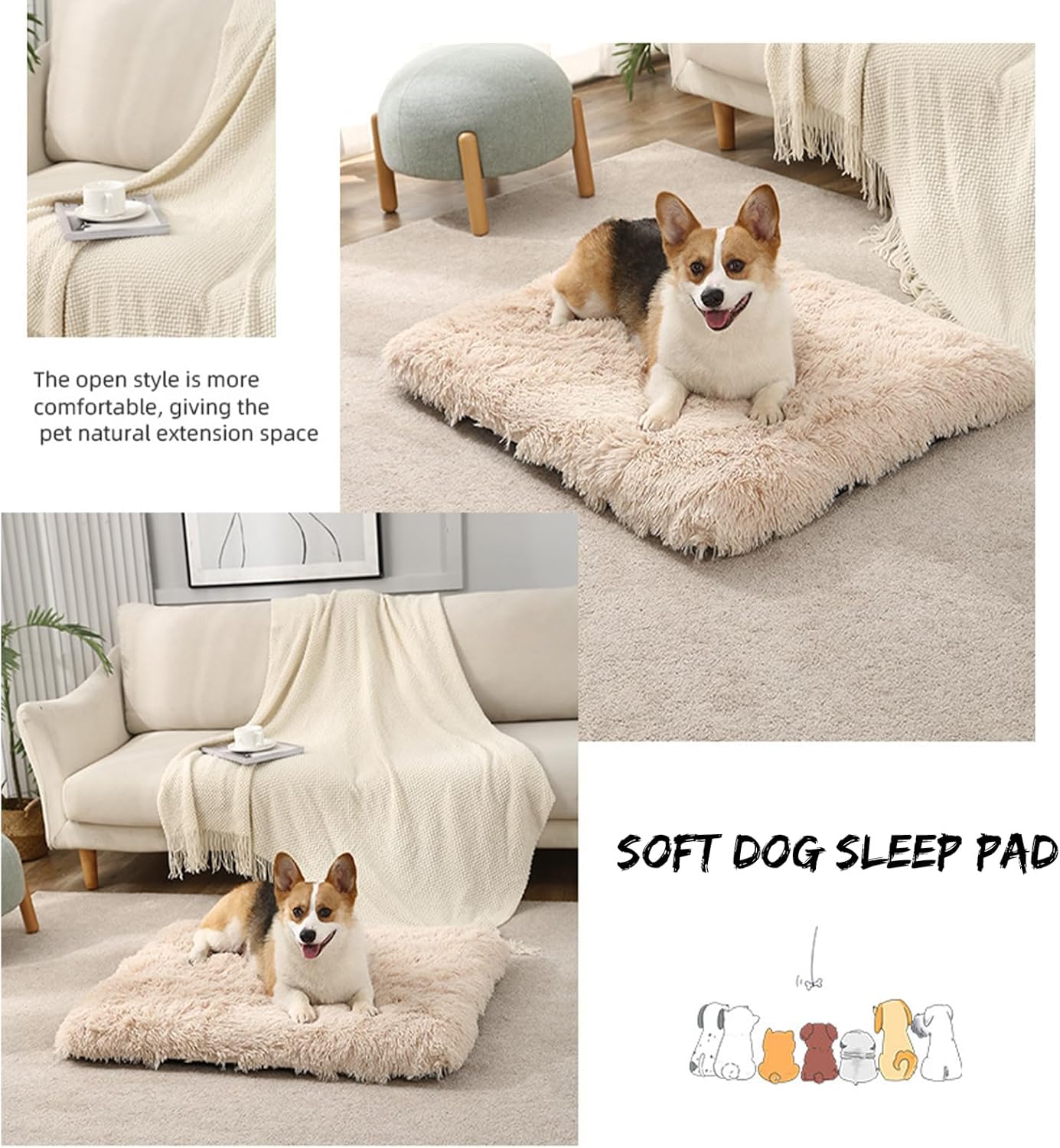 GIBZ Plush Dog Bed Mat, Warm Pet Sleeping Kennel Pad