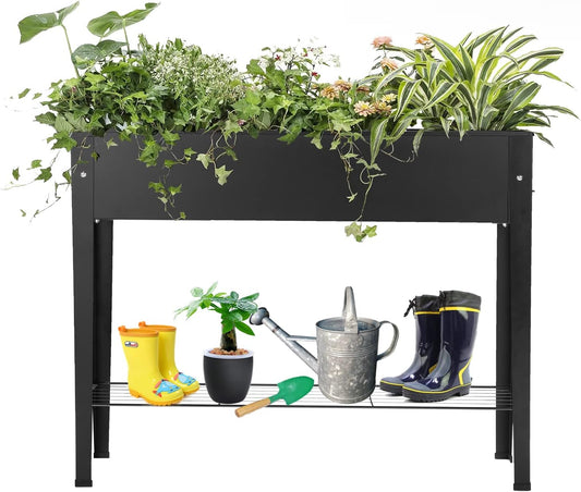 Piksedo Raised Garden Bed, Elevated Planter Metal Plant Box with Legs