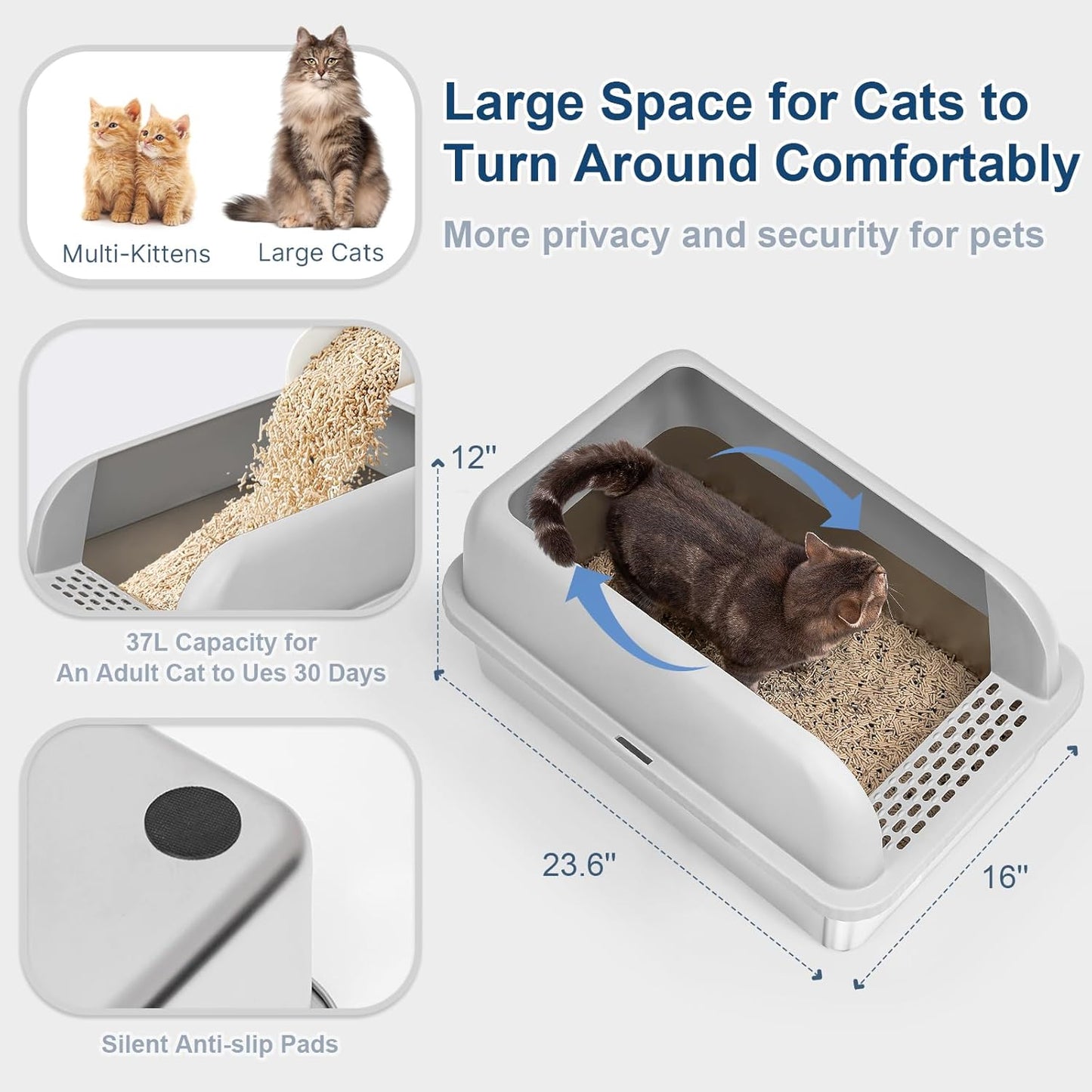 Enclosed Stainless Steel Cat Litter Box with Lid Extra Large Litter Box for Big Cats