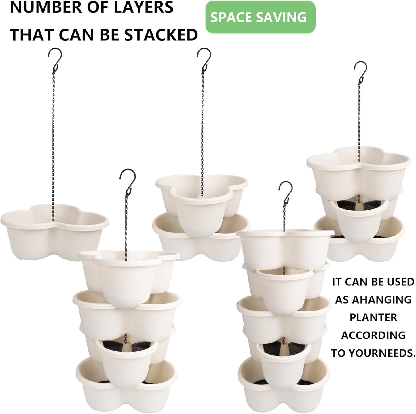 Hourleey Strawberry Planter, Stackable Gaden Tower for Flowers, Vegetables, Grow Your Own Herb