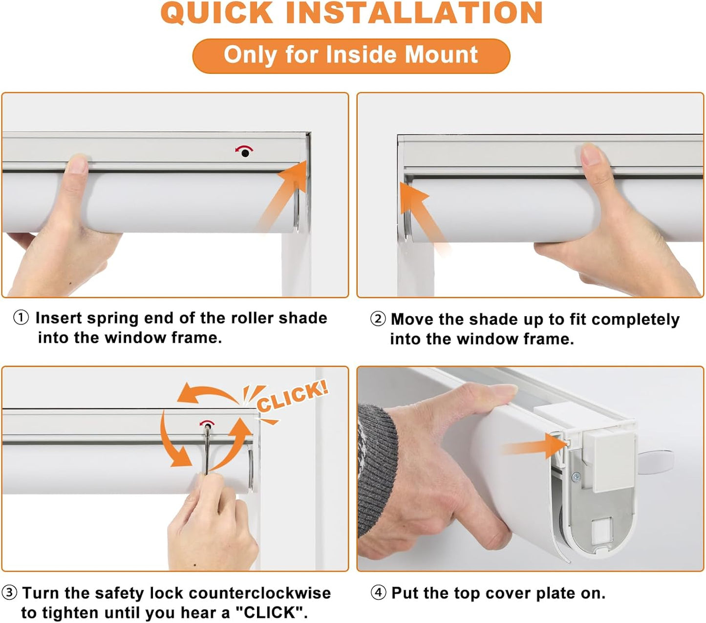 Persilux No Drill No Tools Cordless Roller Shades Blackout Blinds (White, 30" W x 72" H)