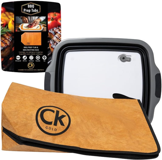 New LARGE Collapsible BBQ Prep Tub with LOCKING LID & BBQ Bag for Resting Meat