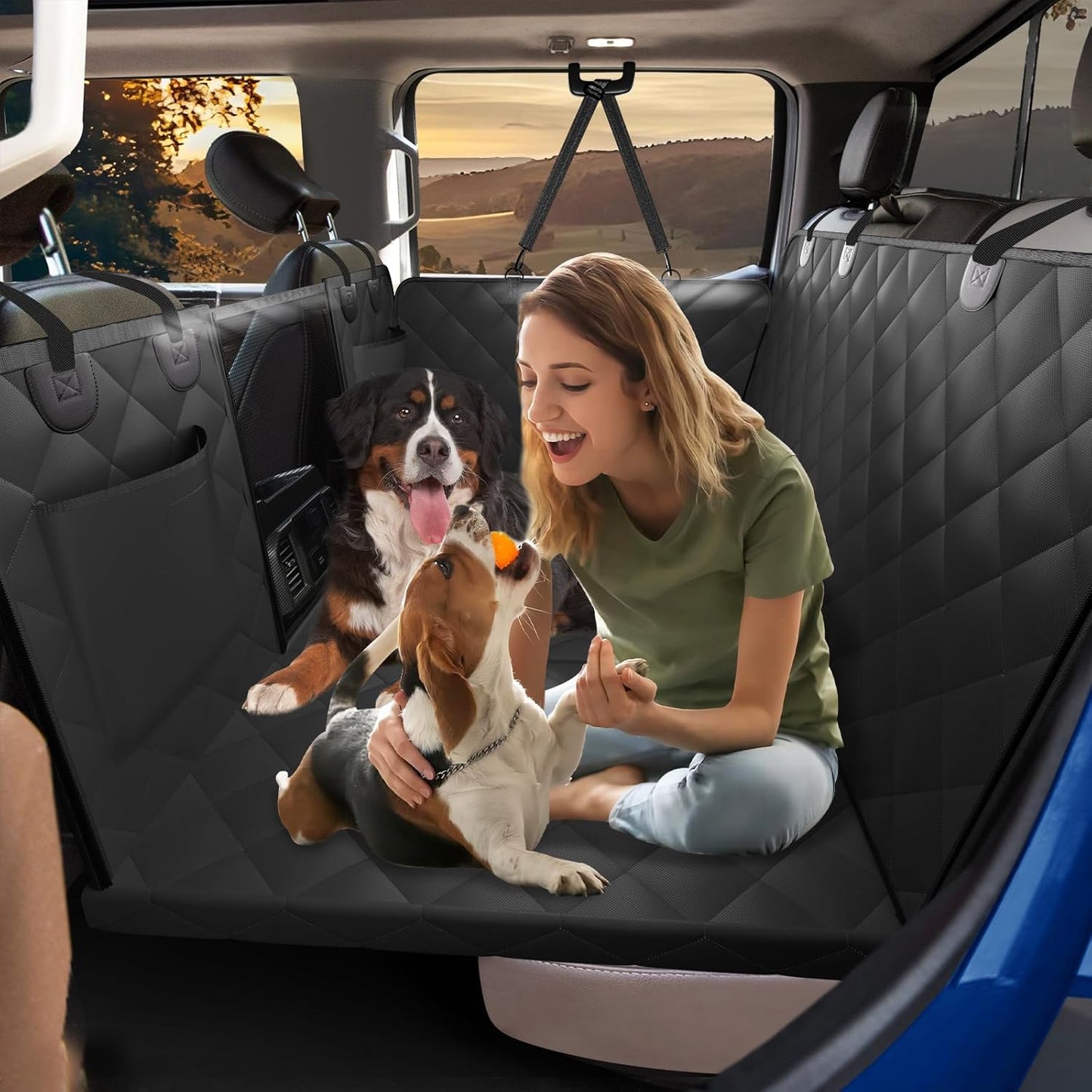 XL Truck Back Seat Extender for Dogs, Dog Seat Cover Back Seat Holds 420lbs, Hard Bottom