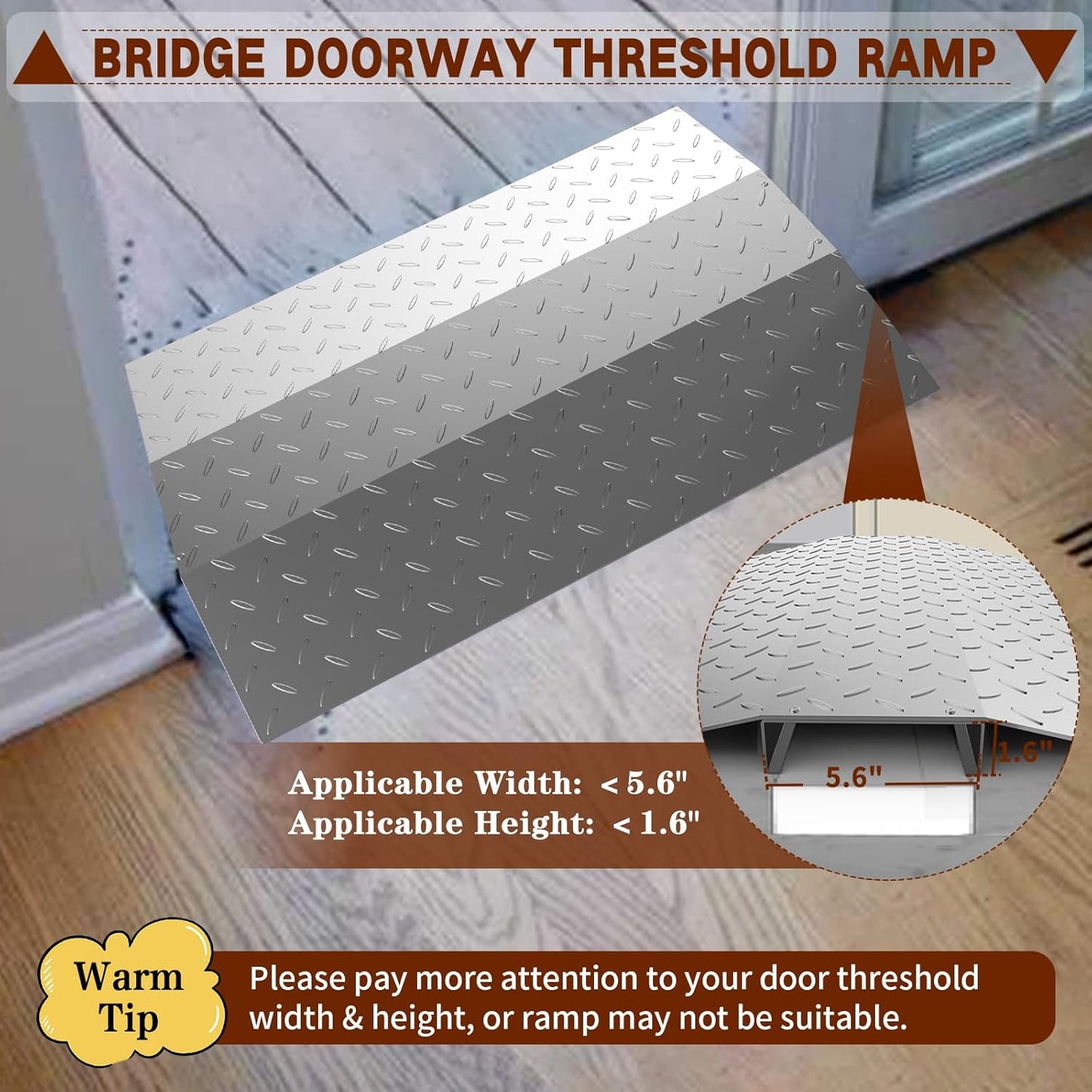 Sliding Door Threshold ramp 31.5" W*24.8" L, Metal Bridge Doorway Threshold ramp