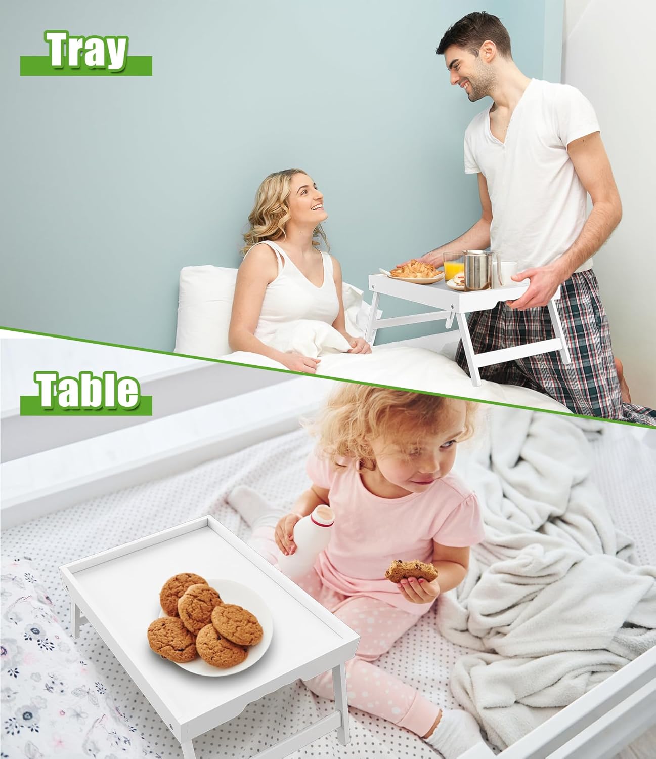 Bed Tray Table with Folding Legs, Bamboo Breakfast in Bed for Kitchen Serving Tray