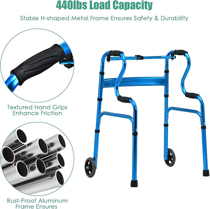 Goplus 3-in-1 Stand-Assist Folding Walker with 5" Wheels