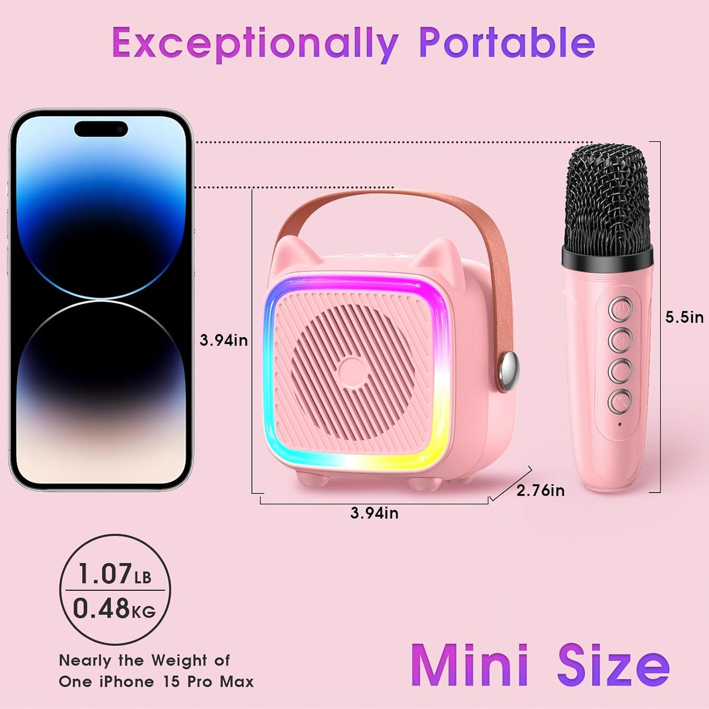 SXH Mini Portable Karaoke Machine for Kids with 2 Bluetooth Wireless Microphones
