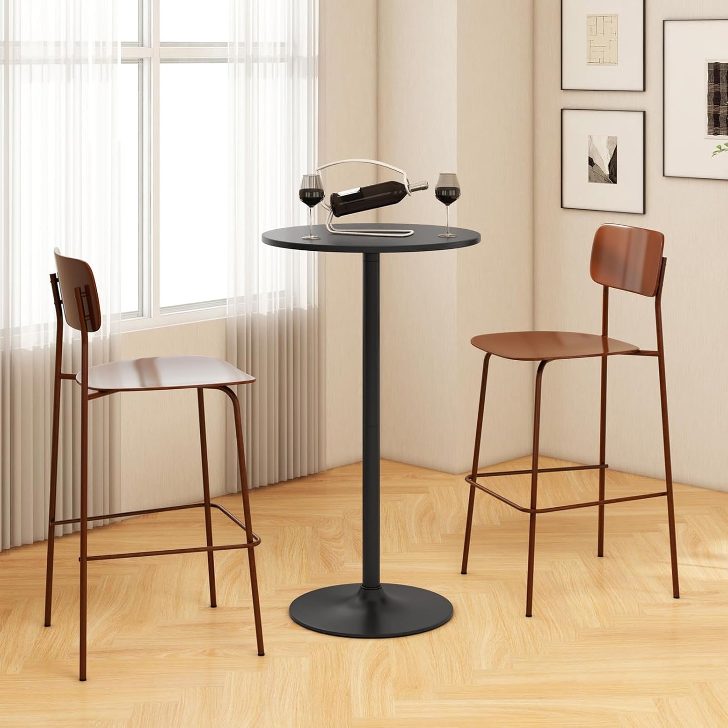 COSTWAY Round Bistro Table Set of 2, Height Adjustable Bar Height Cocktail Table