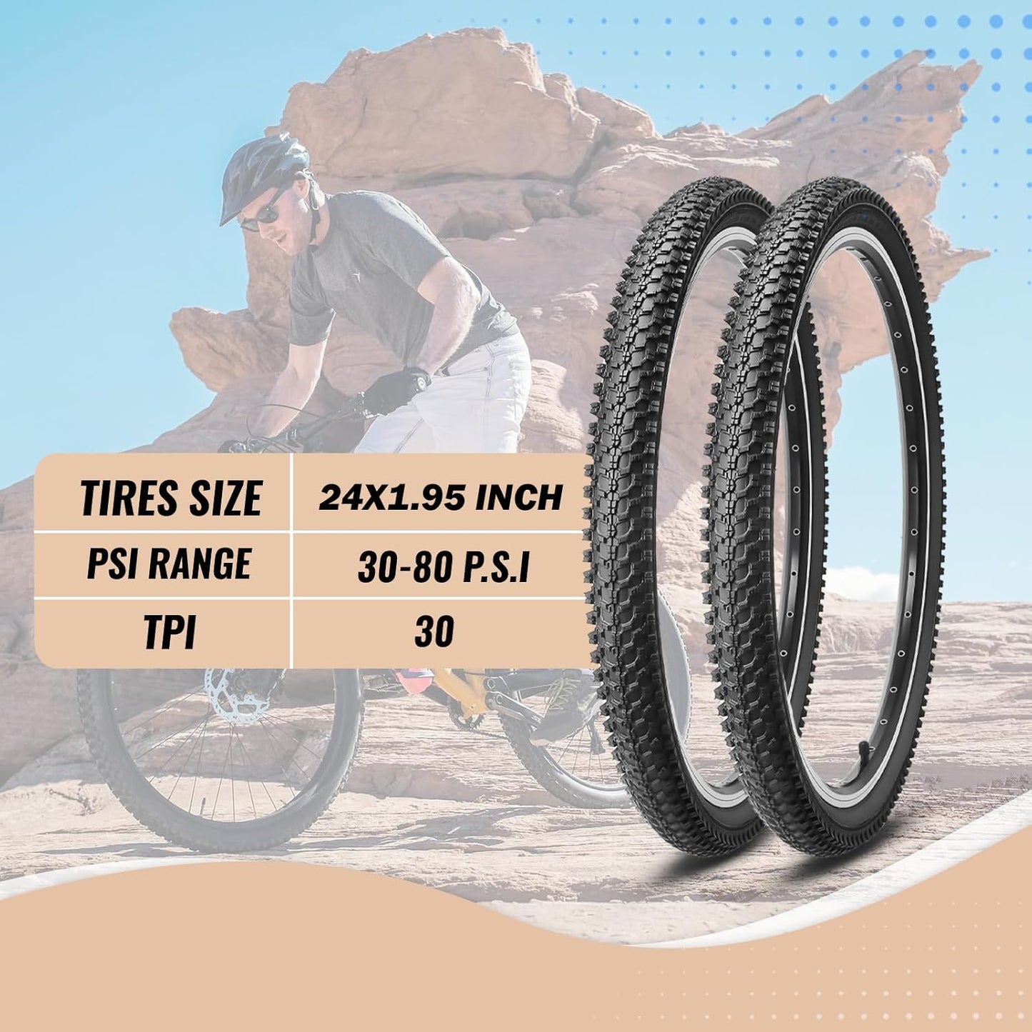 MOHEGIA Mountain Bike Tires: 20/24/26/27.5-inch Folding Replacement MTB Bicycle Tires 2-Pack